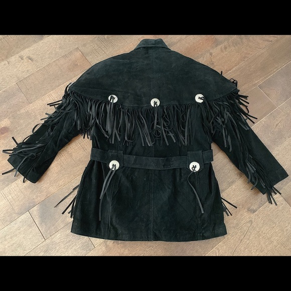S/M/L 90's western black suede coat /fringe + cape - Picture 12 of 16